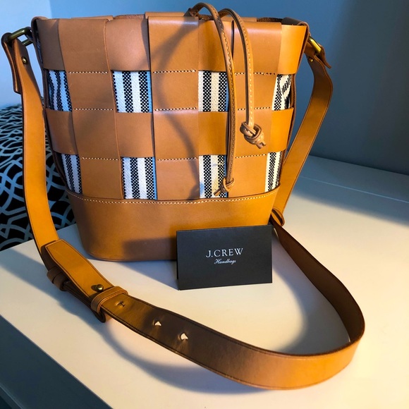 J. Crew Handbags - J.CREW BUCKET BAG Leather and Canvas stripe